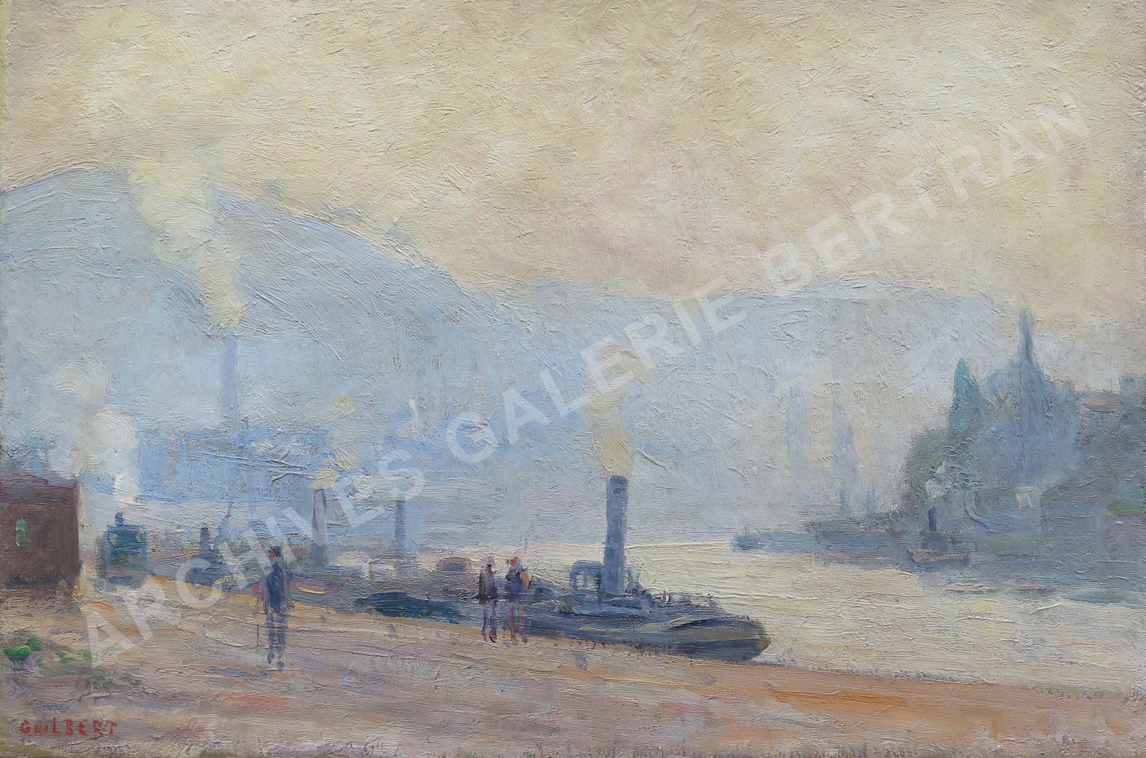 Remorqueurs à quai, brume du matin