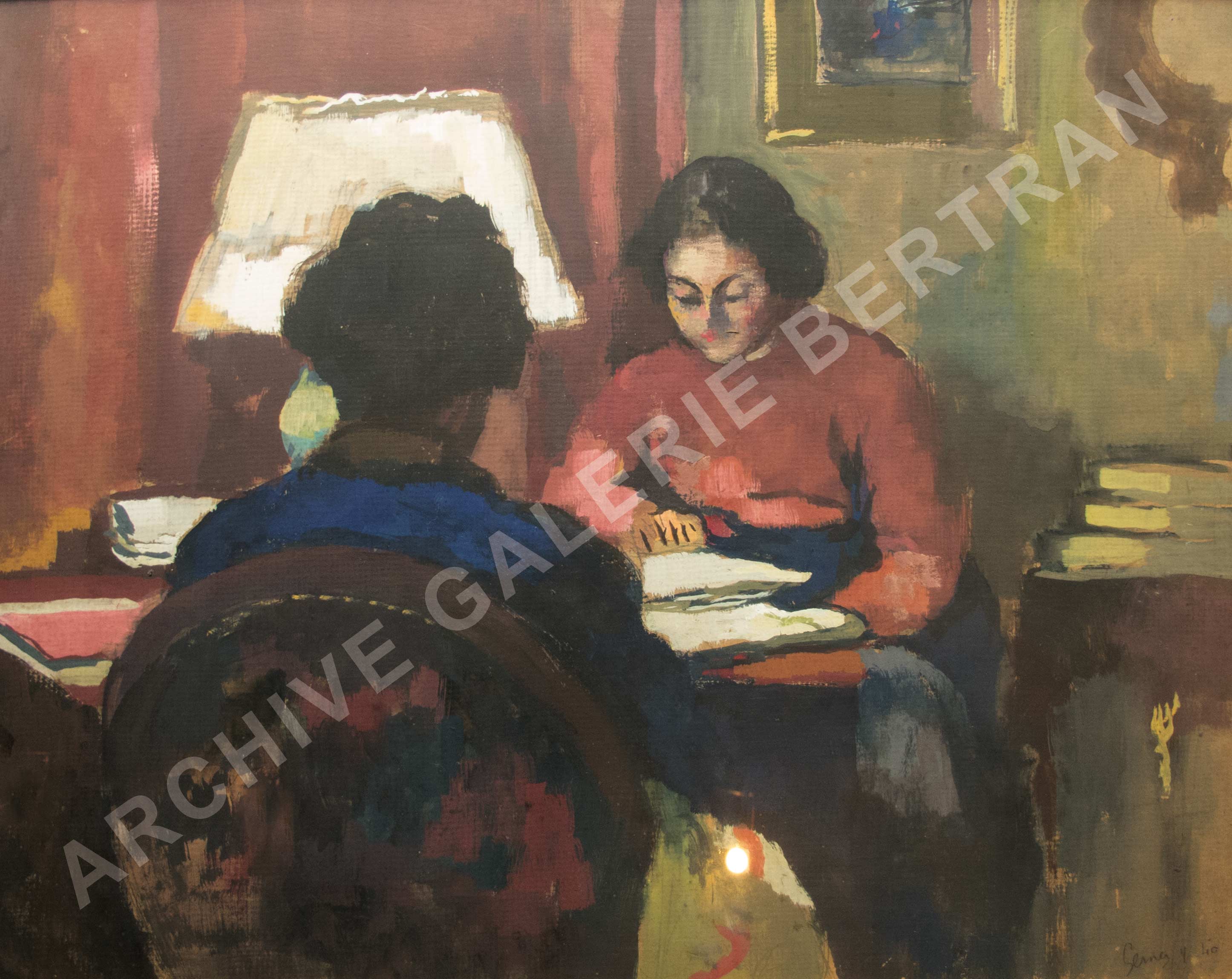 Thérèse et Mimi sous la lampe.